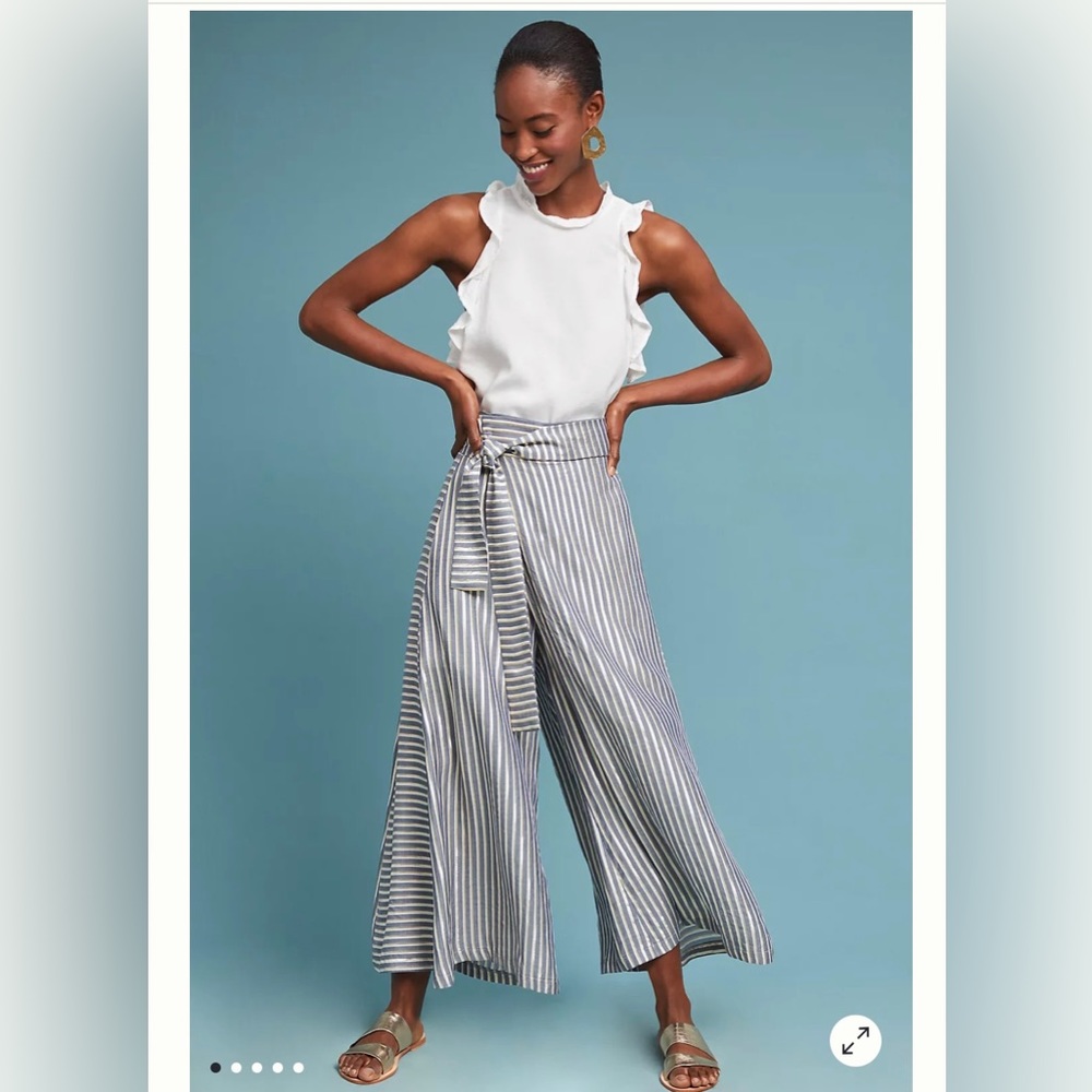 Anthropologie Striped Ankle Pants - Blue and White